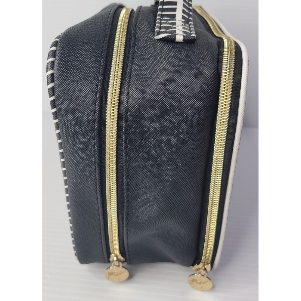 Dabney Lee Large Makeup Bag Zipper Black & White Zebra 2 Section Multi Pockets - Picture 4 of 10